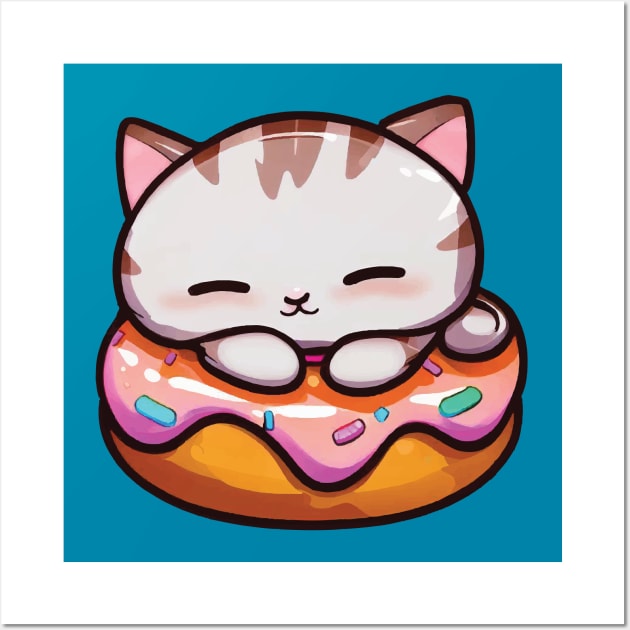 a grey cat sleeping on a donut Wall Art by Arteria6e9Vena